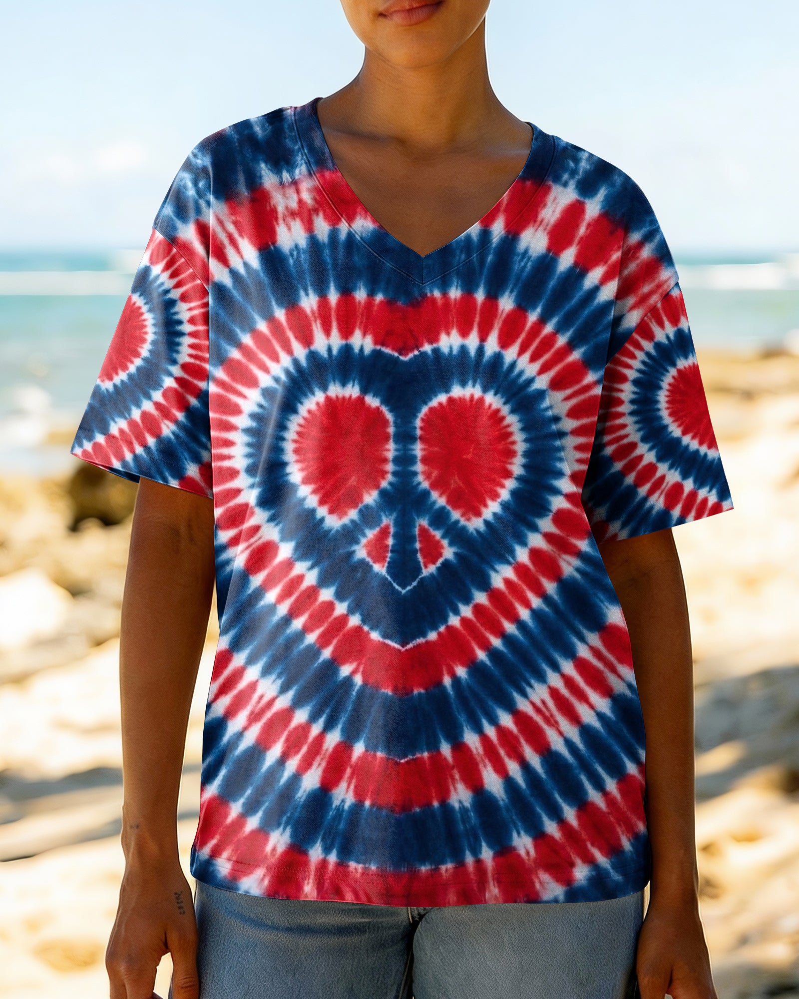 RED WHITE AND BLUE HEART PEACE ALL OVER PRINT - TYPQ1803262