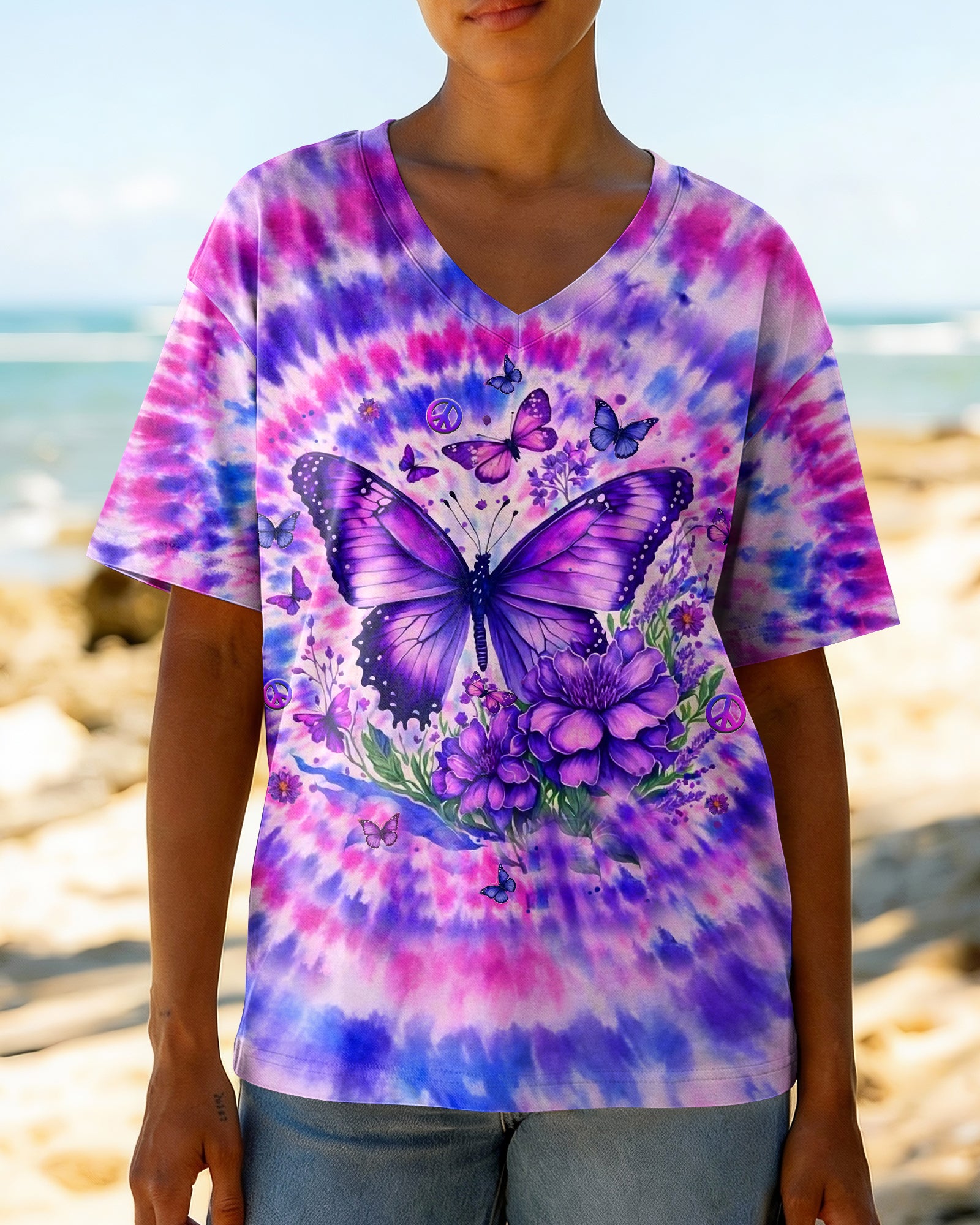 JUST BREATHE BUTTERFLY PURPLE SWIRL ALL OVER PRINT  - TLHN1203263