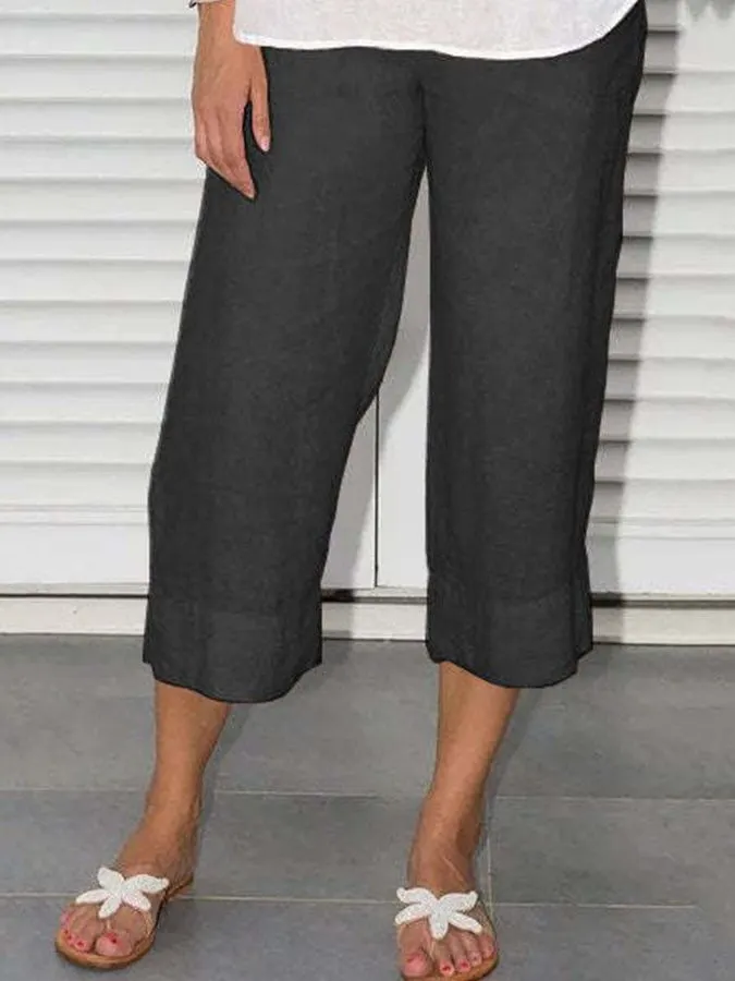 Women'S Casual Solid Color Cotton And Linen Pants