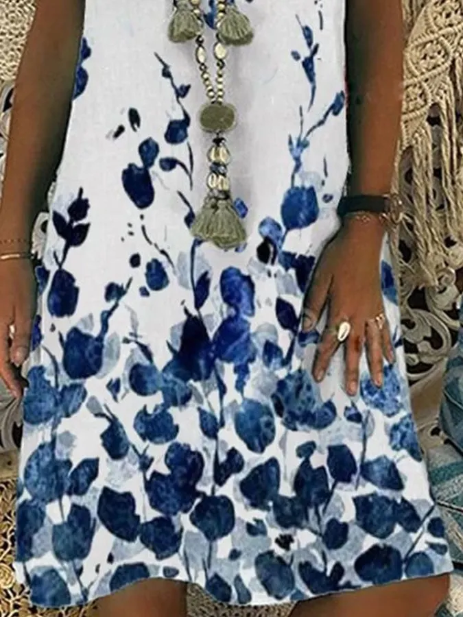 Women's Casual Loose V- Neck Short Sleeve Dress