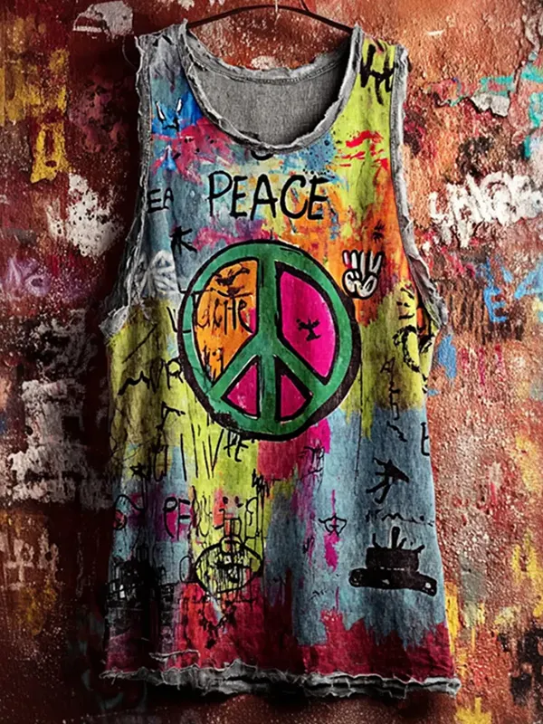 Men's Peace Sign Hippie Graffiti Art Print Tank Top