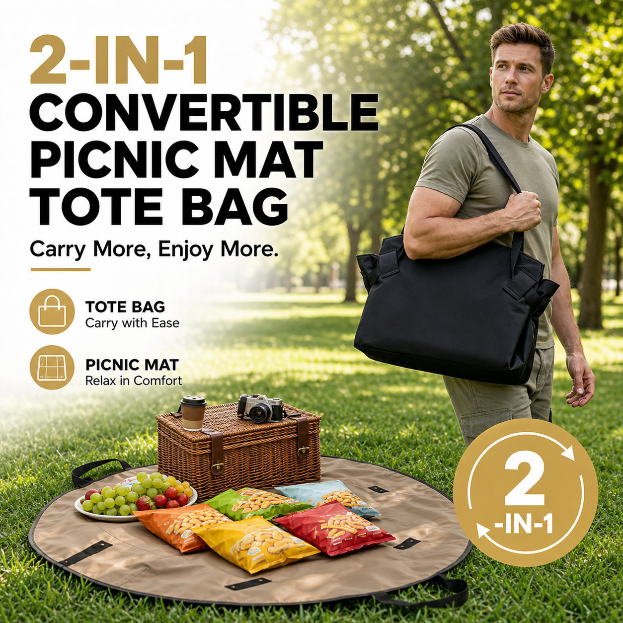 2-in-1 Convertible Picnic Mat Tote Bag