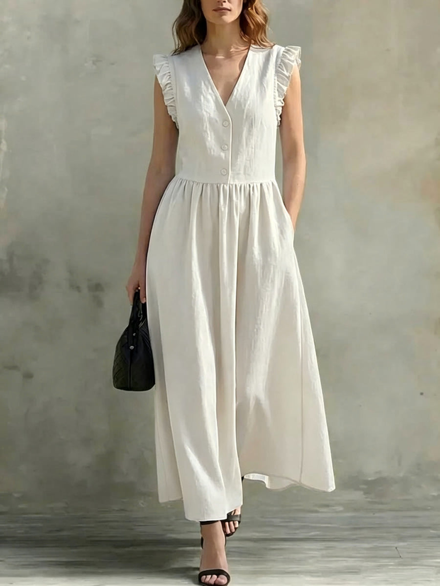 Women's Ruffle Sleeves V-neck Dress