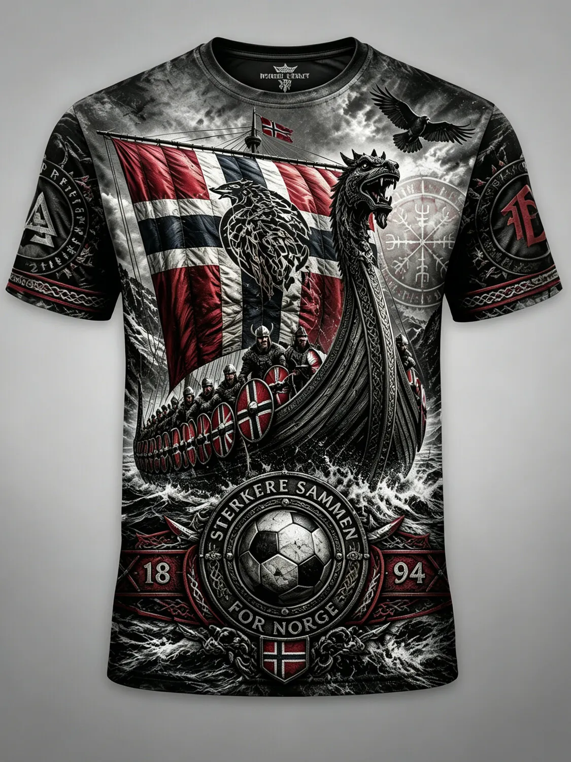 Men's Norway Viking Dragon Boat Soccer Flag Vintage Print T-Shirt