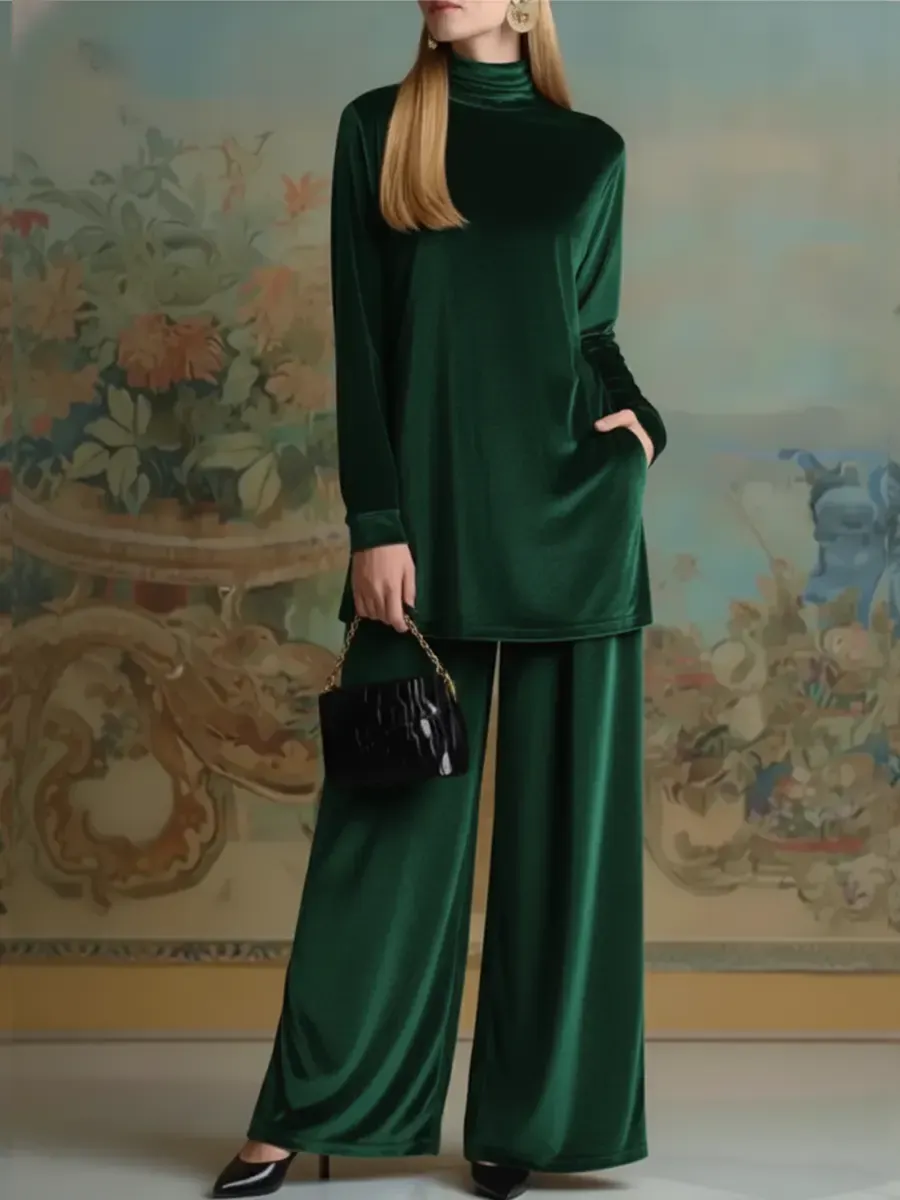 Women's Cozy Velvet Top and Pants Two-Piece Set