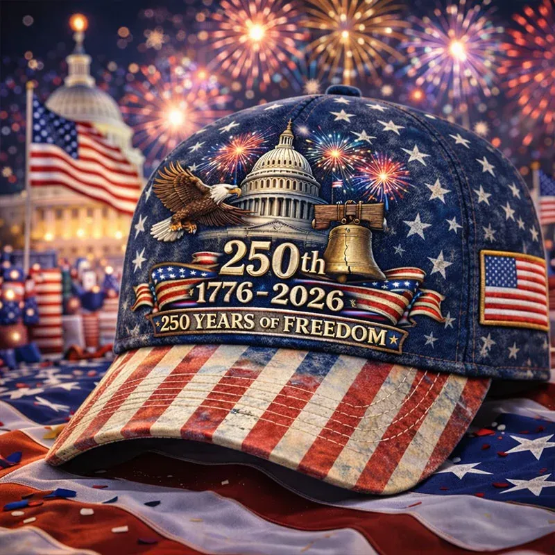 Patriotic USA 250 Anniversary Cap | Embroidered Flower & Flag Design