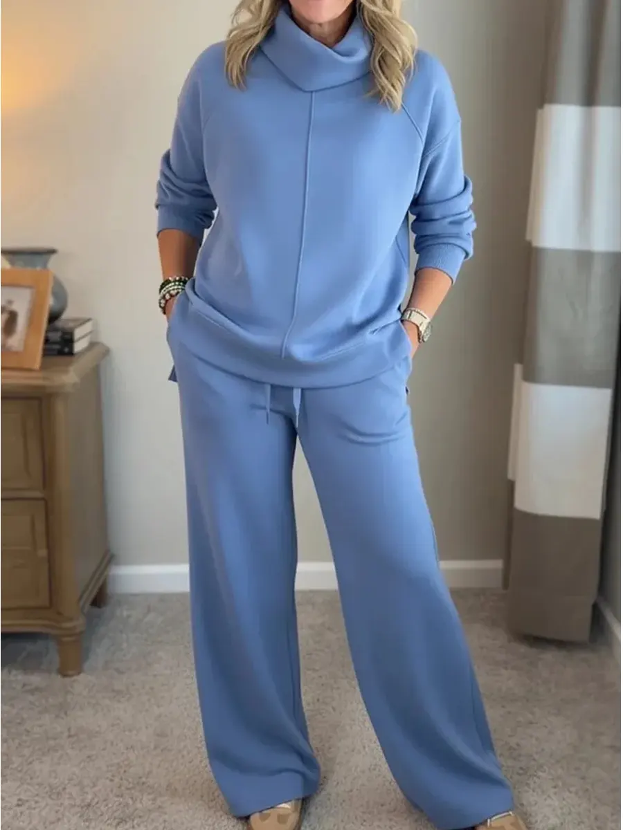 Women's Casual Turtleneck Sweatshirt And Pants Two-piece Set