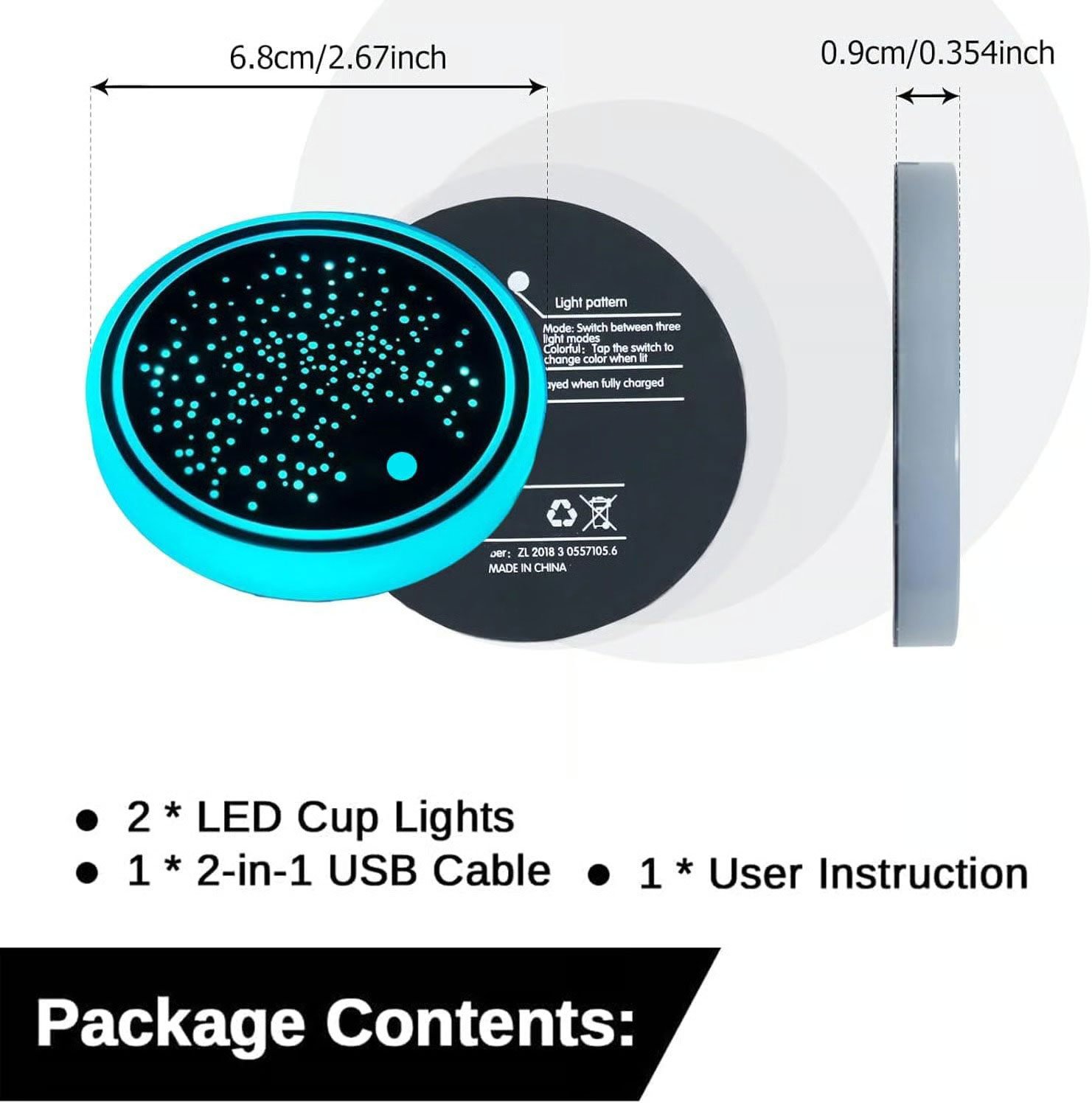 🔥LED Cup Holder Lights for Car, Rechargeable 7 Color-Changing Light Up Cup Holder Insert Coasters
