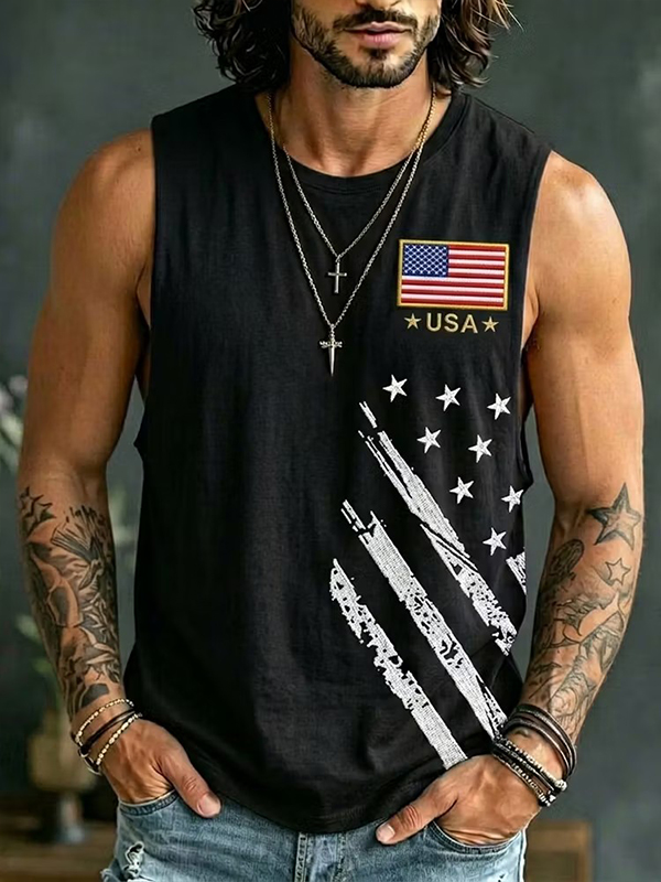 Men's USA Flag Stars And Stripes Art Print Tank Top