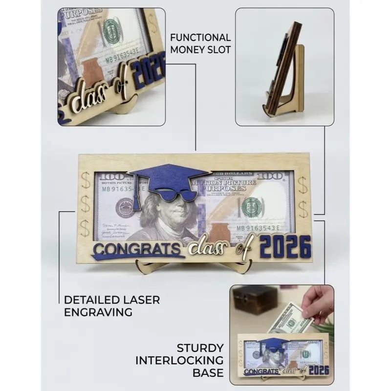 🔥Last Day 50% OFF - Graduation 2026 Money Holder-Unique Wooden Cash Gift Box for Class of 2026🎓