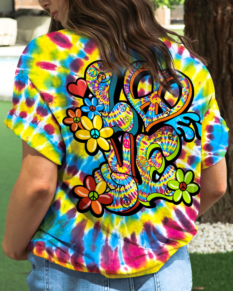 HIPPIE PEACE LOVE FLOWERS TIE DYE ALL OVER PRINT - TY31012313