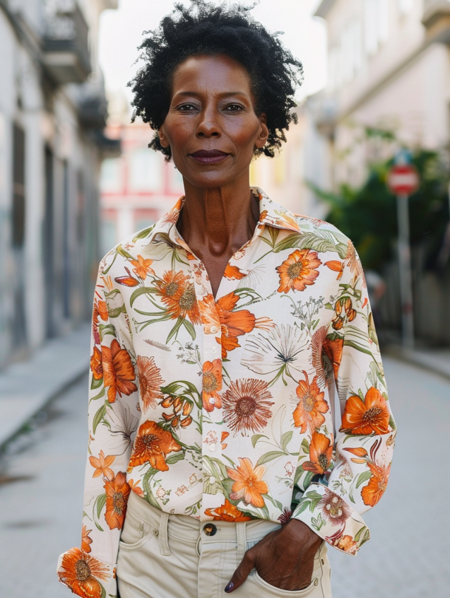 Women's Vintage Floral Art Printed Long Sleeve Shirt