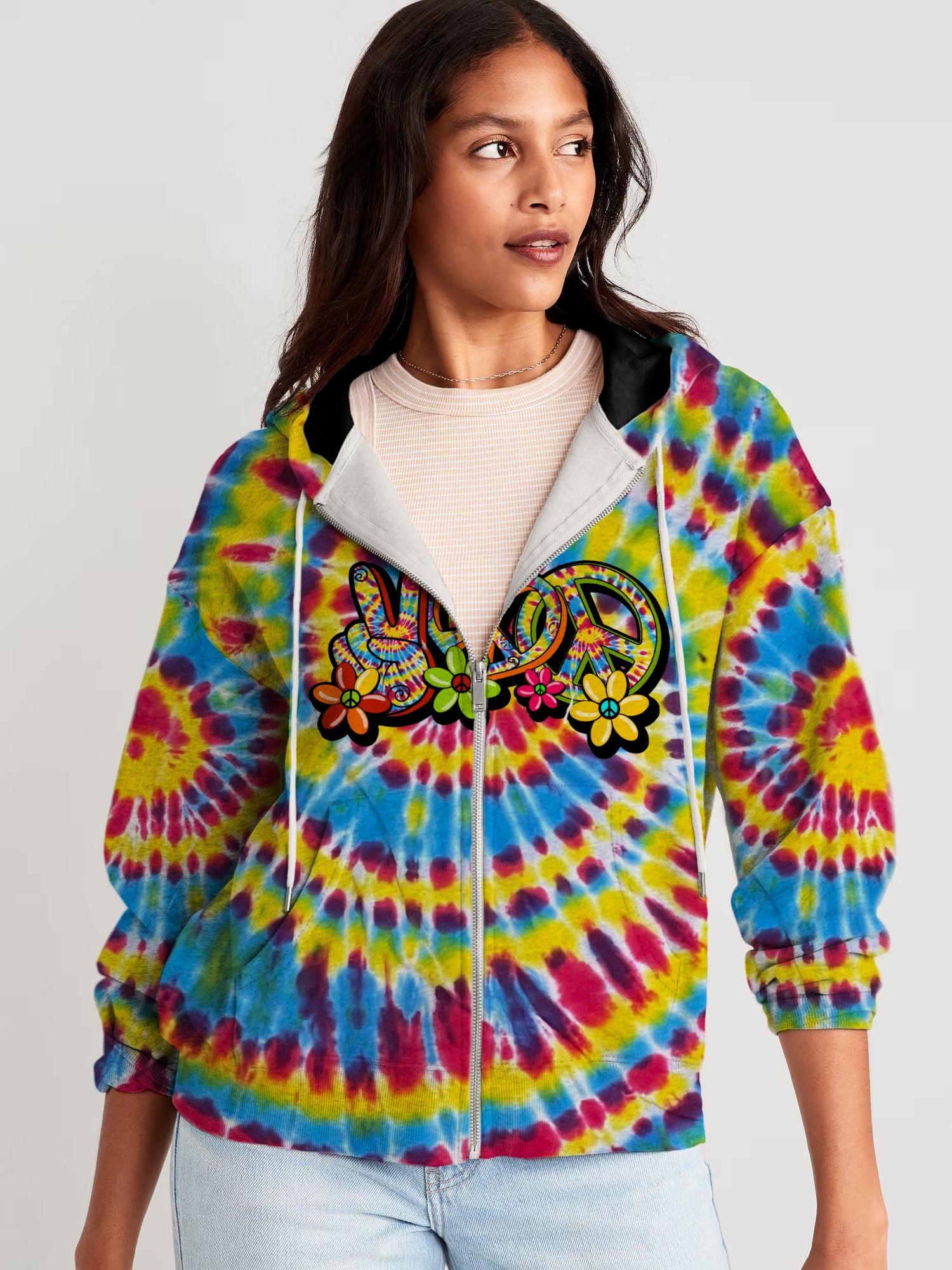 HIPPIE PEACE LOVE FLOWERS TIE DYE ALL OVER PRINT - TY31012313