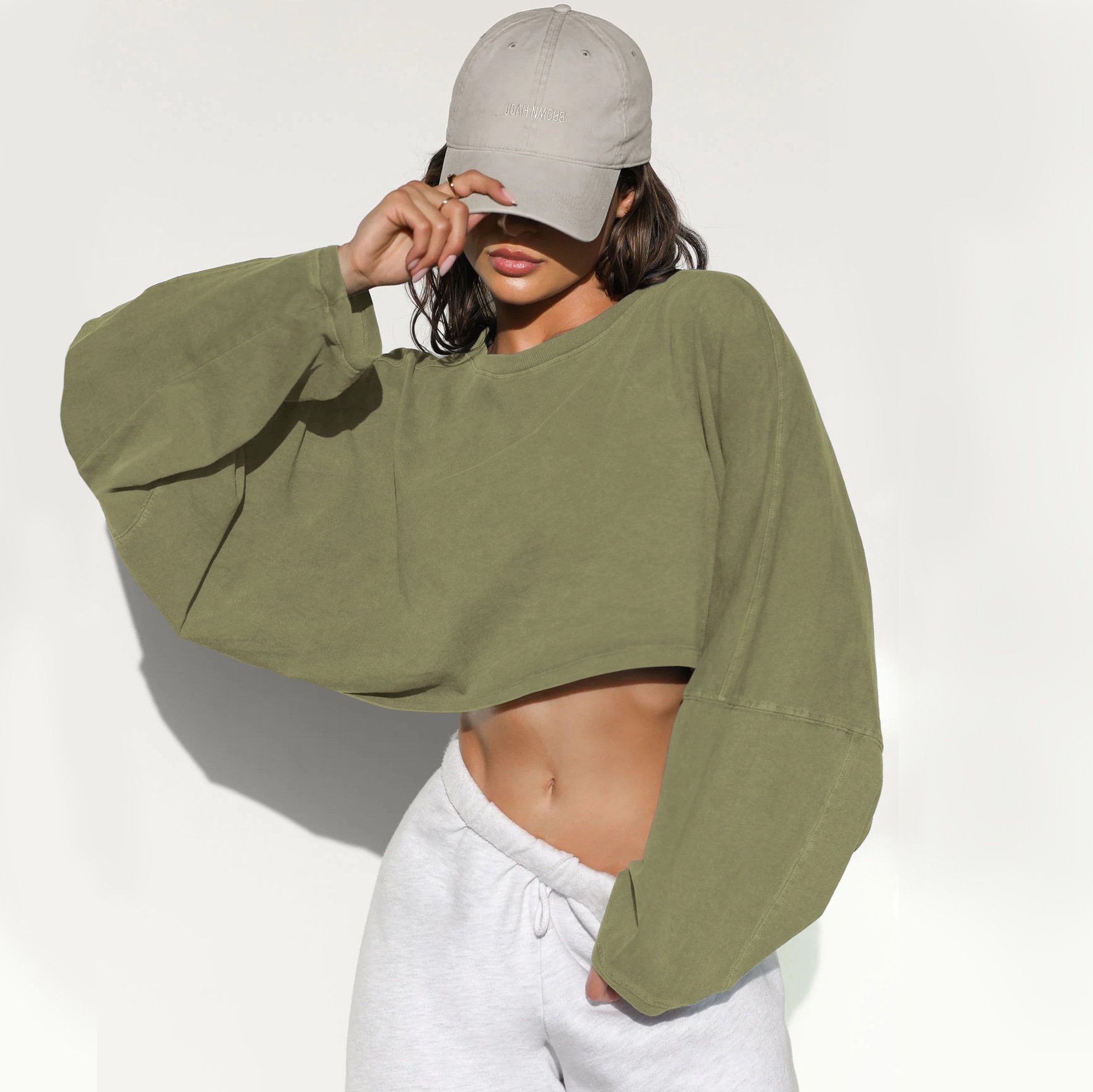 🔥LAST DAY 49% OFF - Women Long Sleeve Cropped Sweatshirt Oversized Crew Neck Workout Tops