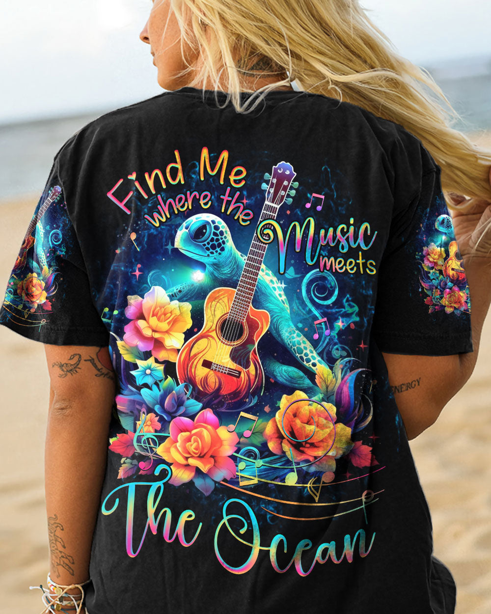 FIND ME WHERE THE MUSIC MEETS THE OCEAN GUITAR ALL OVER PRINT - YHHG2305232