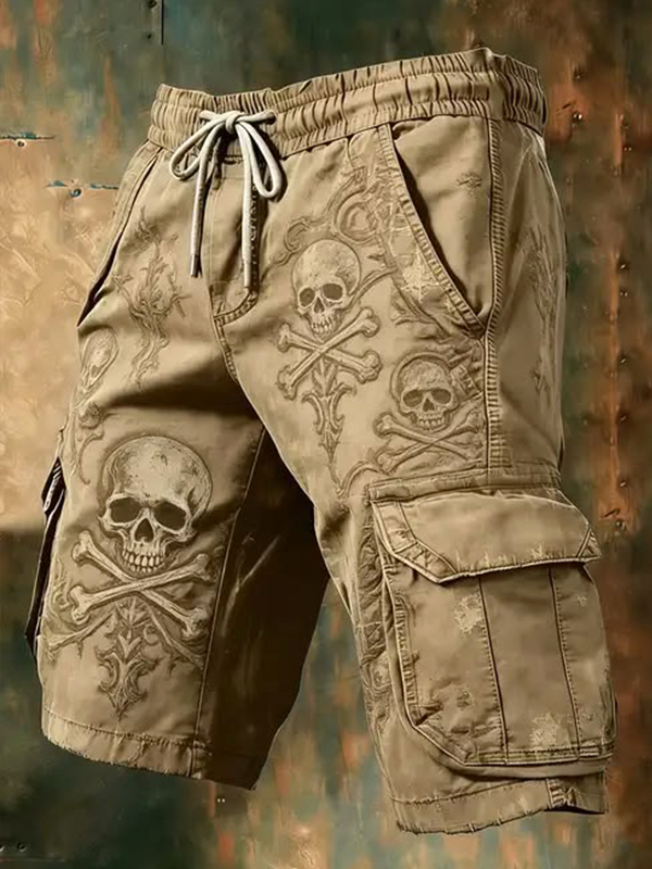 Men's Mysterious Skull Art Print Casual Shorts
