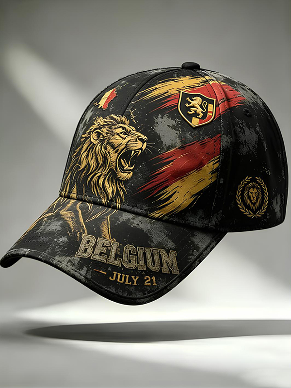 Men's Belgium July 21 Lion Crest and Flag Graphic Print Baseball Cap