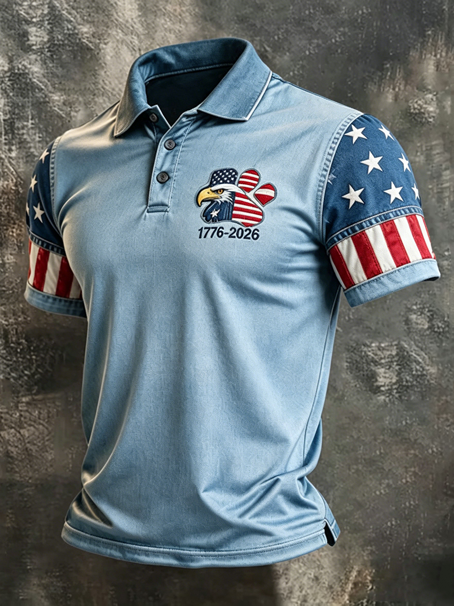 Men's American Flag Polo Shirt 4th of July Patriotic Short Sleeve