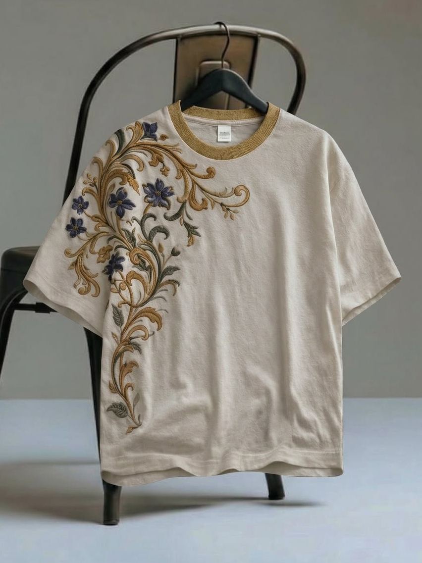 Men's Floral Scroll Art Print T-Shirt