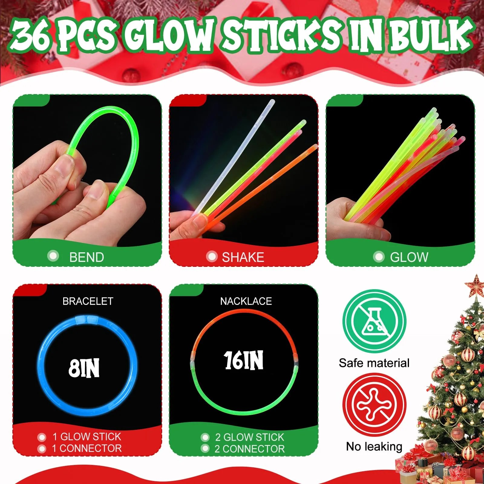 36 Pcs Christmas Gifts Merry Christmas Cards with Glow Sticks