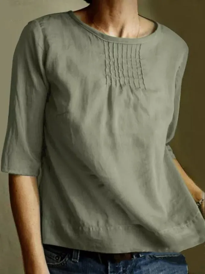 Women's Casual Pleated Long Sleeve Top