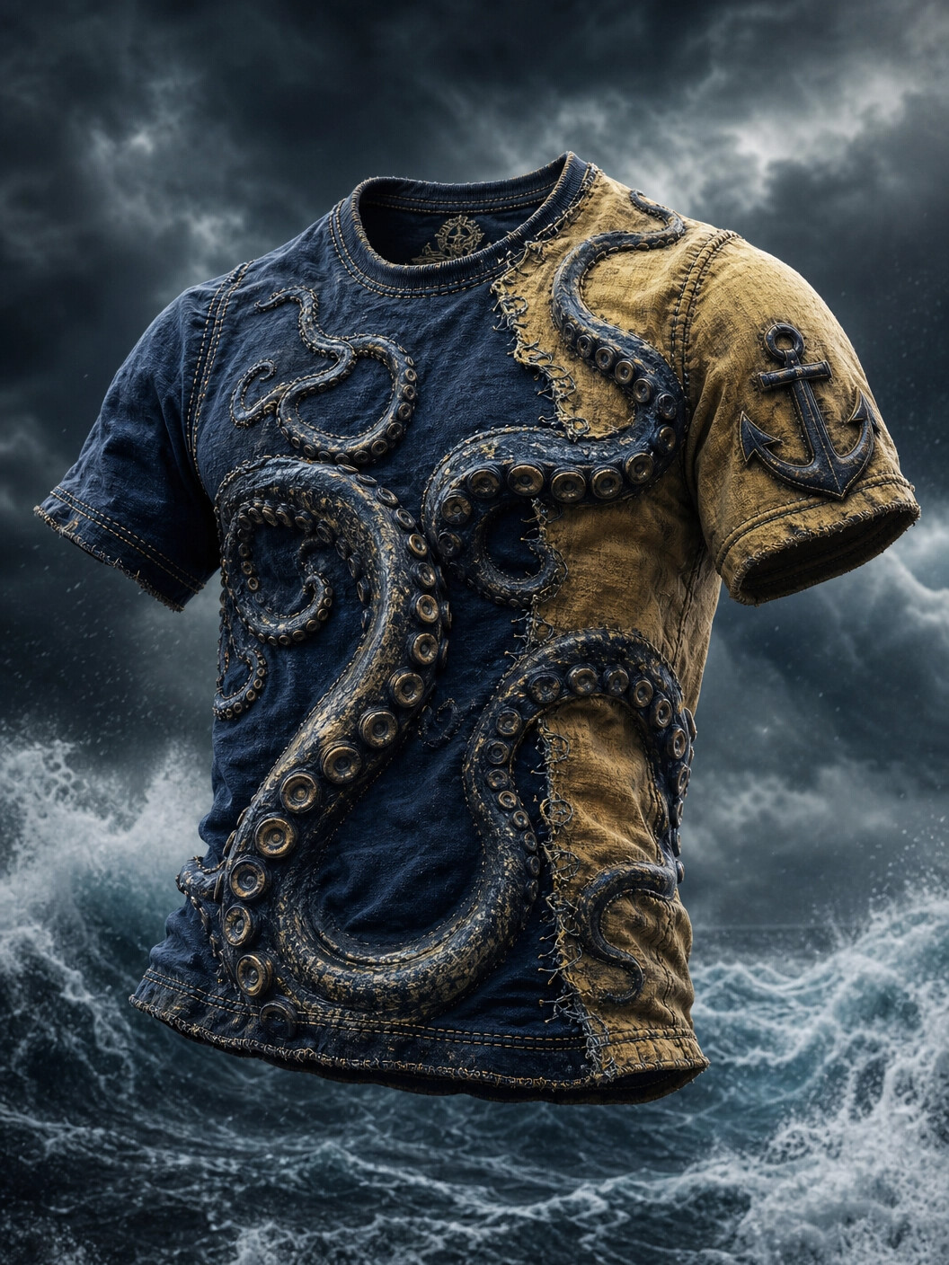Men's Octopus Tentacles Anchor Graphic Print Casual T-Shirt