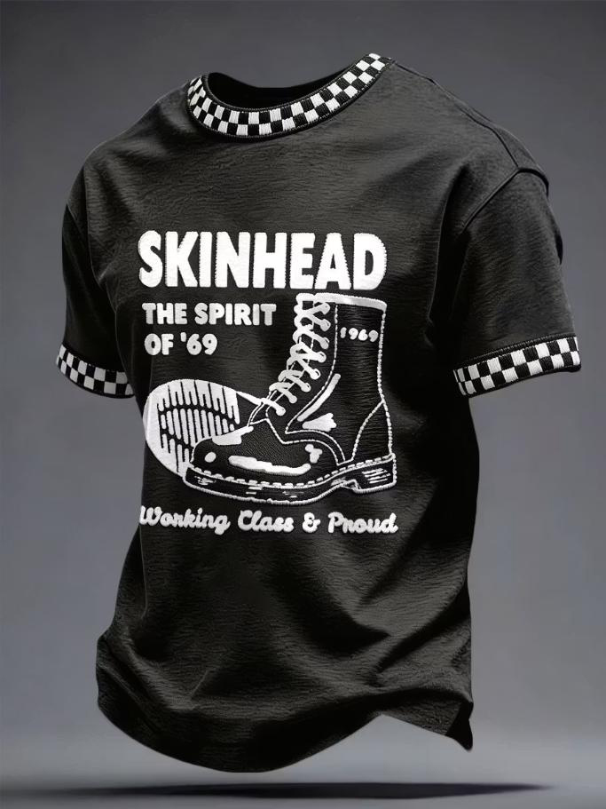 Men's Skinhead The Spirit Of '69 Checker Trim Vintage Print T-Shirt