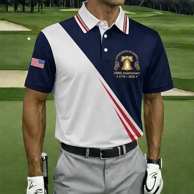 US 250th Anniversary Print Men's Golf Polo Shirt