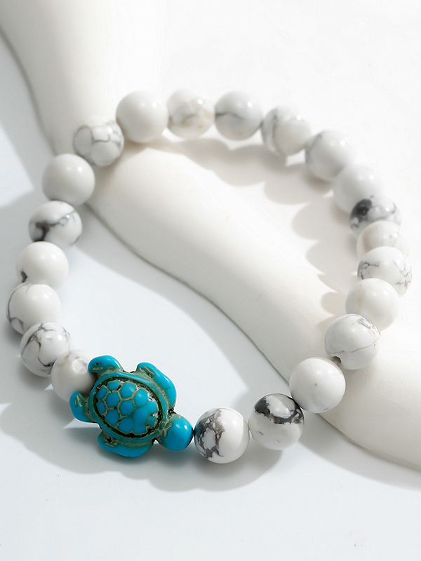 Buddha Stones Howlite Turtle Charm Beaded Bracelet