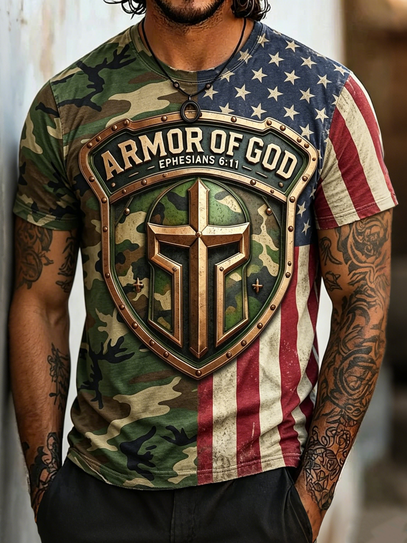 Men's Independence Day Armor Of God Print T-Shirt