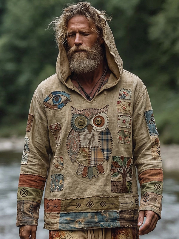 Men's Owl Nature Art Print Hoodie