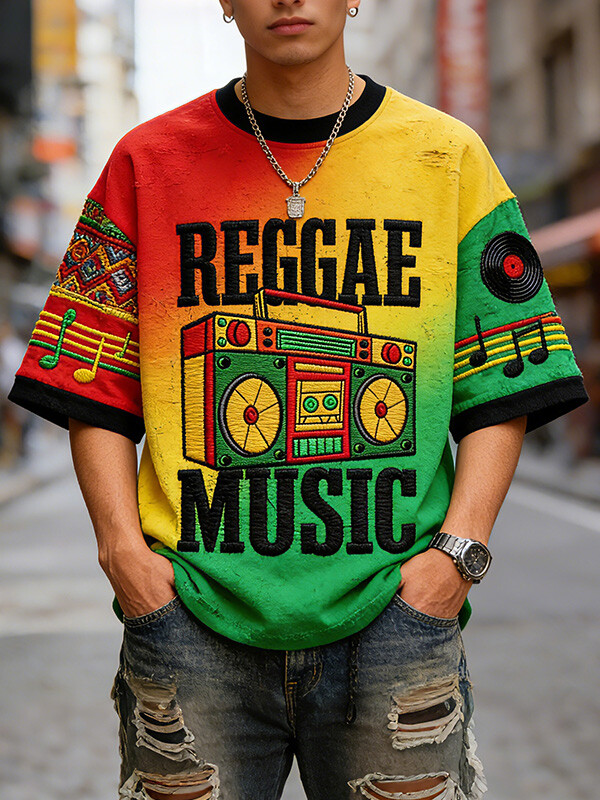 Men's Reggae Music Boombox Print Casual T-Shirt