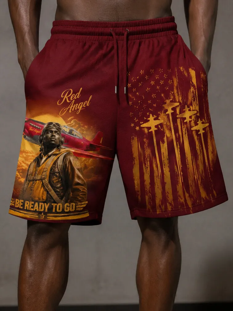 Men's Tuskegee Airmen Red Tails Print Casual Shorts