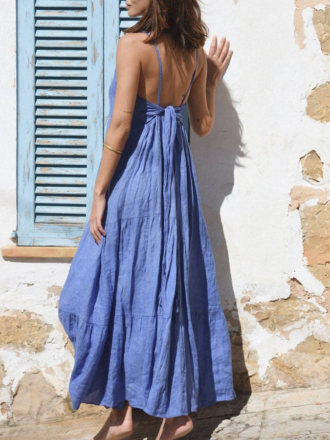 Women's Casual Solid Color Suspender Splicing Dress