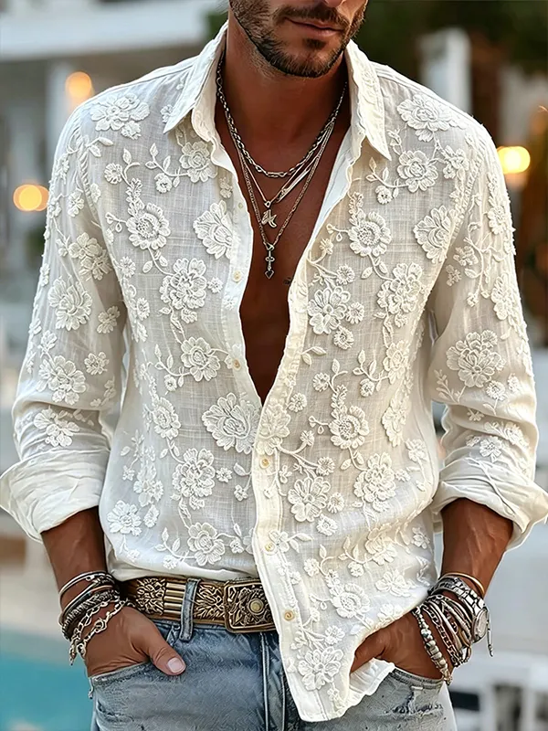 Men's Floral Print Long Sleeve Shirt