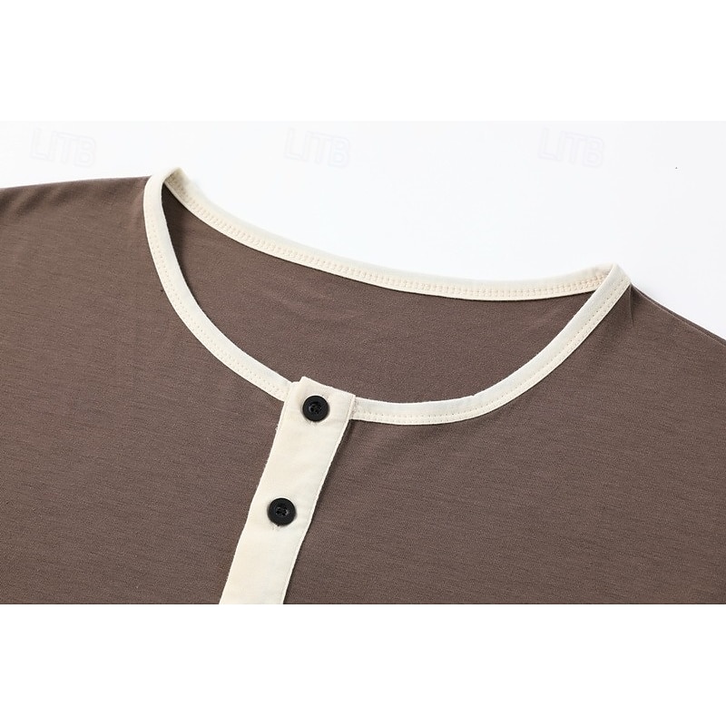 Men's Color Block Henley Tee - Designer Patchwork Casual