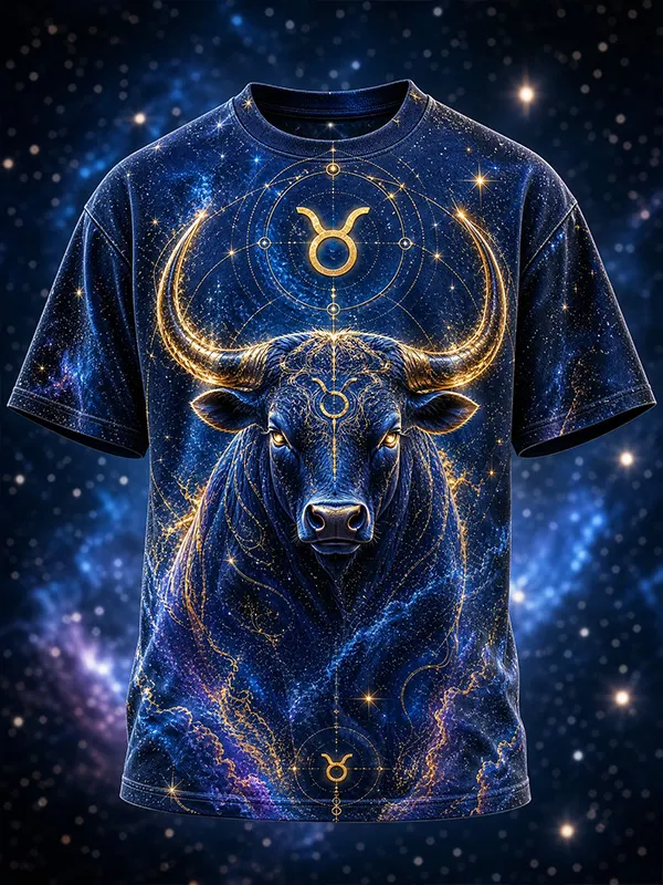Men's Cosmic Taurus Zodiac Galaxy Starry Space Art Print T-Shirt