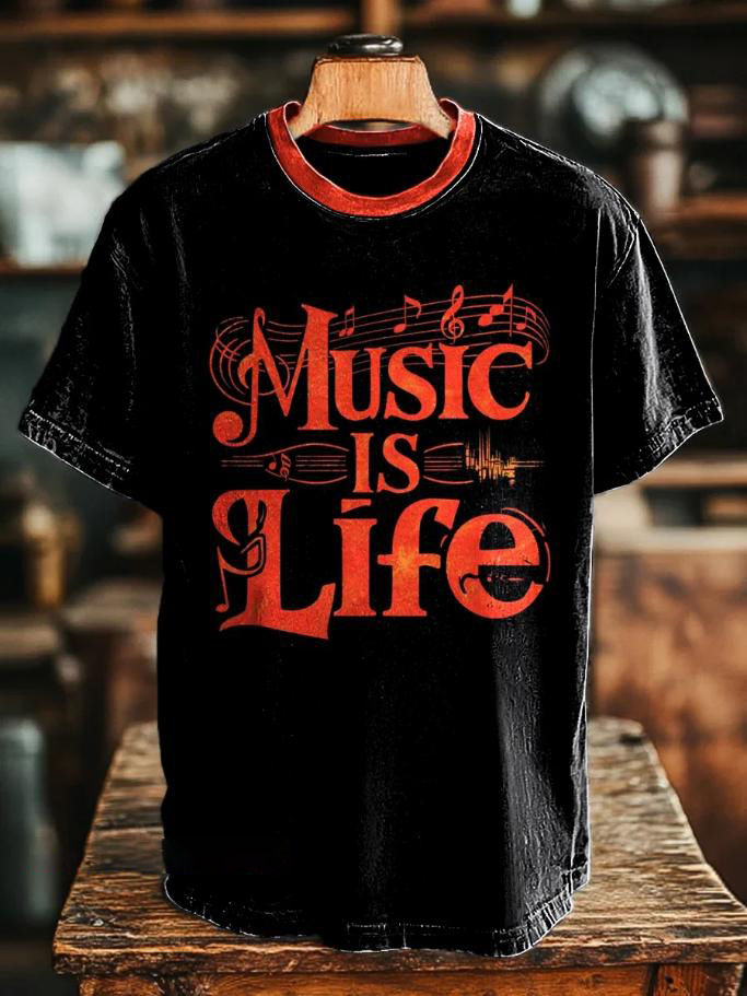 Men's Music Is Life Print Casual T-Shirt