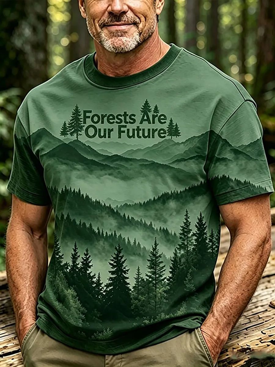 Men's Forest Mountain Landscape Forests Are Our Future Print T-Shirt