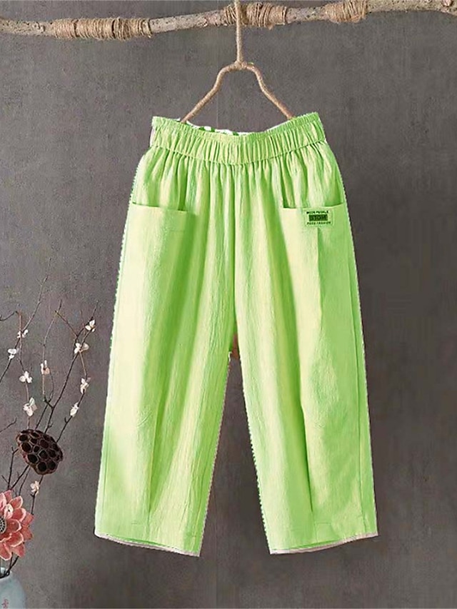 Women's Shorts Slacks Cotton Pocket High Waist Calf-Length Black Summer