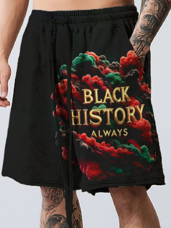 Men's Black History Always Print Casual Shorts