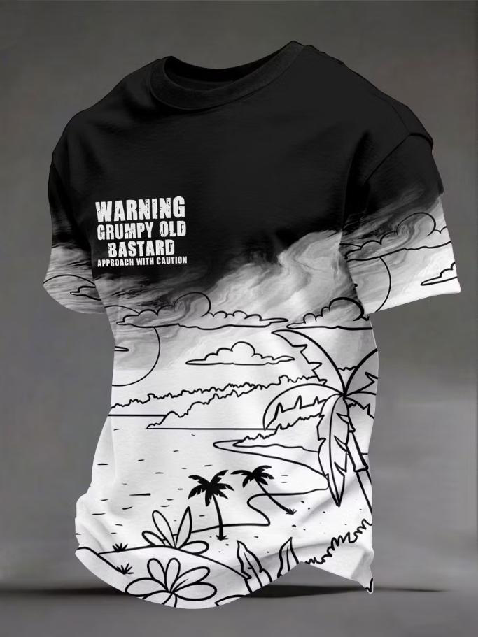 Men's Minimalist Art Island Tropical Tree Print Casual T-Shirt
