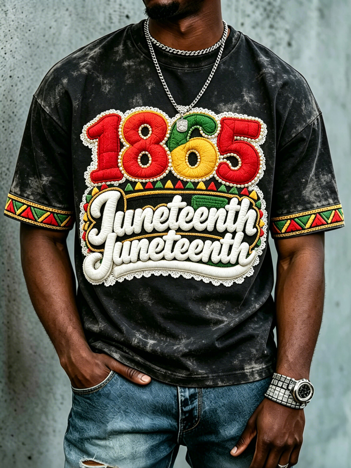 Men's Juneteenth 1865 Colorblock Geometric Print Casual T-Shirt