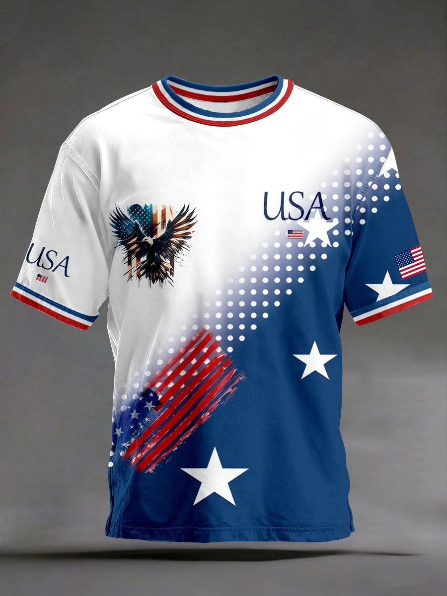 Men's American Flag Eagle USA Art Print T-Shirt