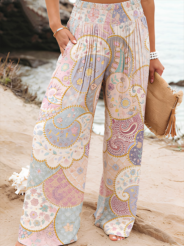 Women's Pastel Paisley Print Casual Pants