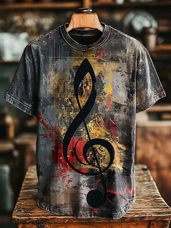 Men's Musical Note Graffiti Printed Casual T-Shirt