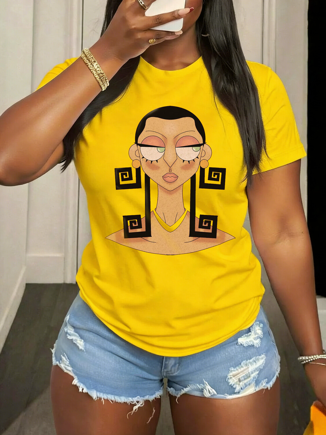 Women's Abstract African Women Art Print Cotton Casual T-Shirt