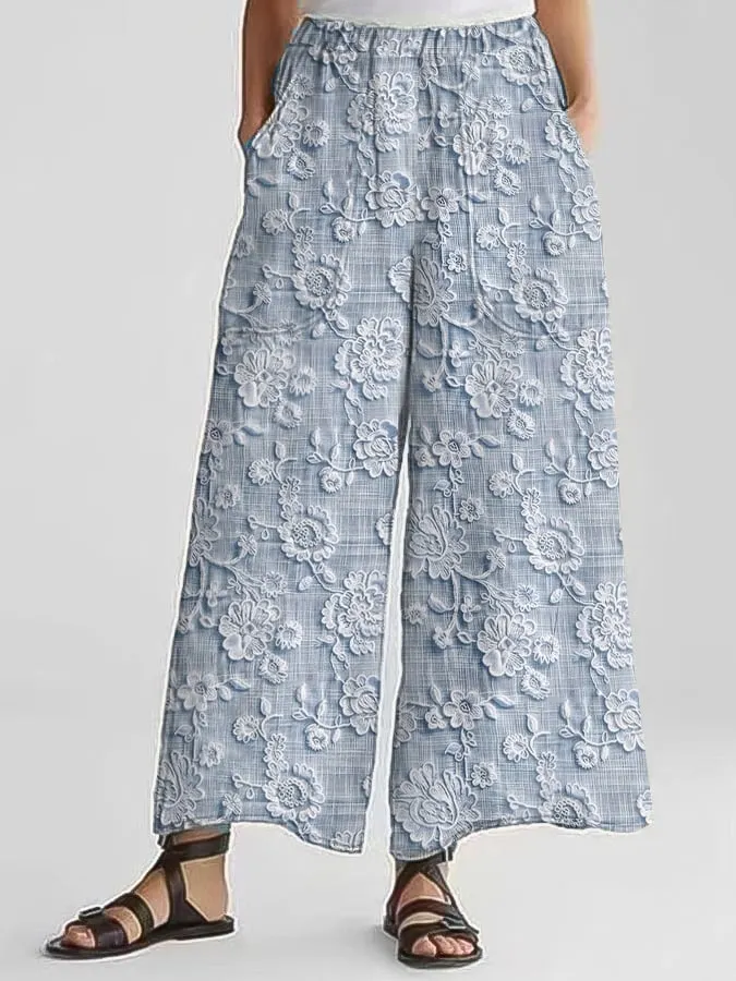 Women's Casual Floral Embroidery Print Pants (With Pockets)