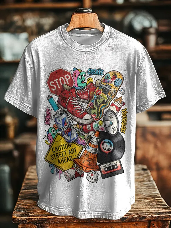 Men's Graffiti Skate Sneaker Graphic Print Cotton Casual T-Shirt