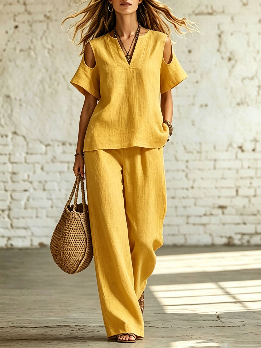 Women's Short-sleeve Top And Casual Pants Two-piece Set